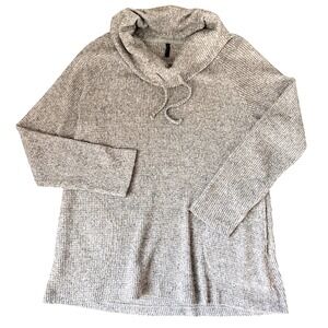 North River Women's Cowl Neck Waffle Knit Long Sleeve Tunic Light Gray Sz Medium